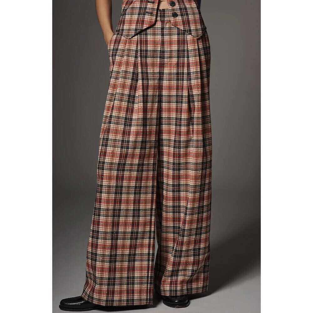The Avery Sparkle Pleated Wide-Leg Trousers by Maeve XL